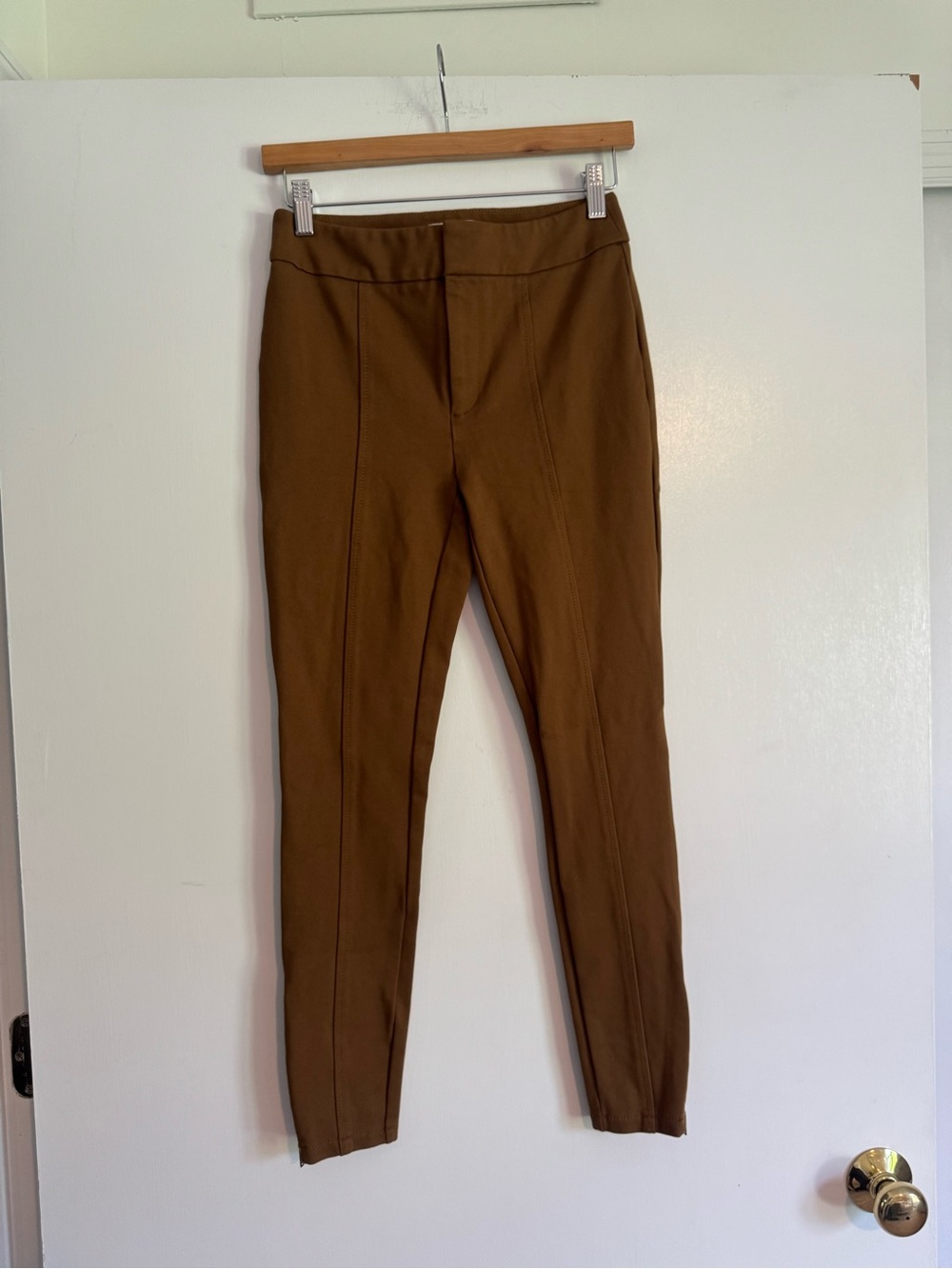 Anthropologie Brown Ponte Seam-Front Pull-On Skinny Pants